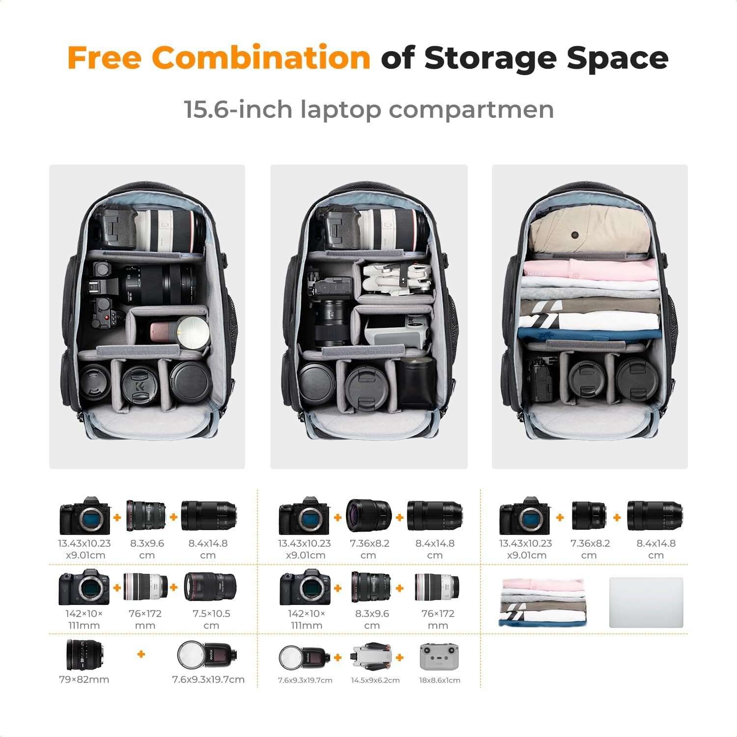 K&F Concept Camera Backpack 25L Large Capacity Camera Bag for Canon/Nikon/Sony