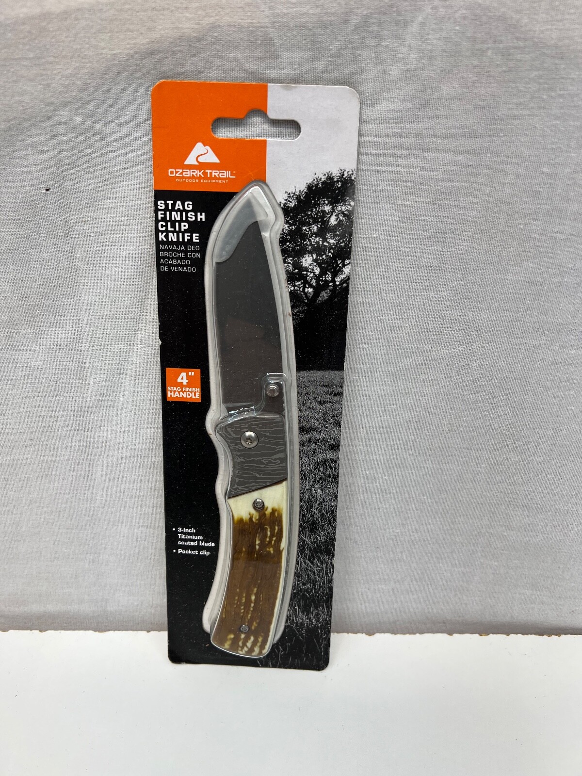 Knife Stag Finish Clip - 3" blade, 4" handle Ozark Trail NIP