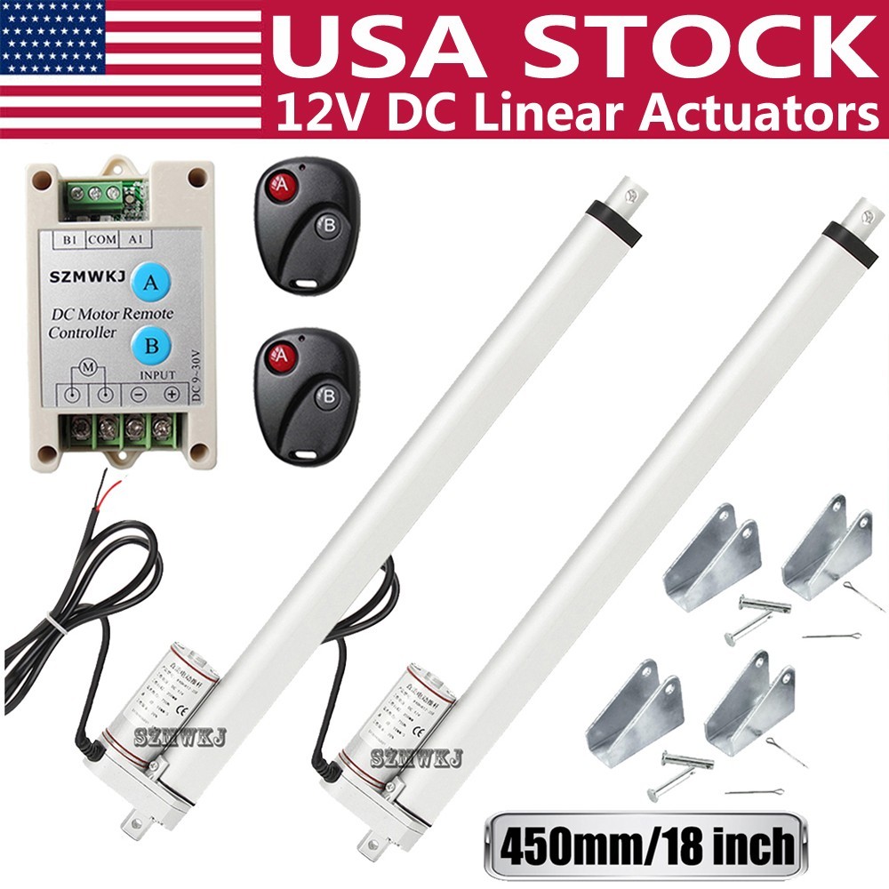2x 18" Linear Actuator +Remote Control Heavy Duty 1500N/330lbs Electric 12VMotor