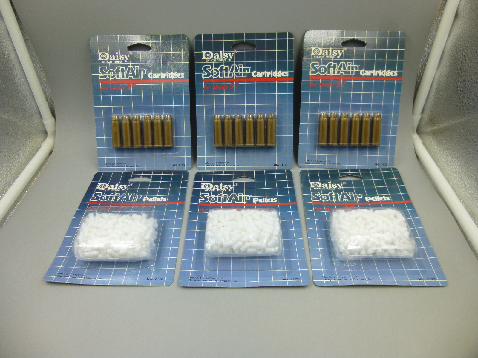 6 PACKS OF DAISY SOFTAIR CARTRIDGES AND PELLETS FOR MODEL 57 NUMBER 7172 & 7173
