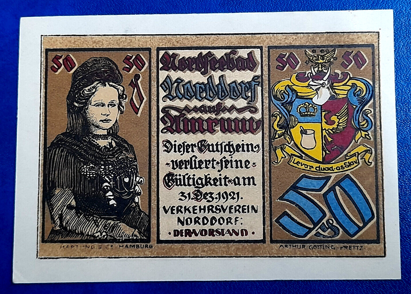 NORDDORF AMRUM NOTGELD 50 PFENNIG 1921 EMERGENCY MONEY GERMANY BANKNOTE (30058)
