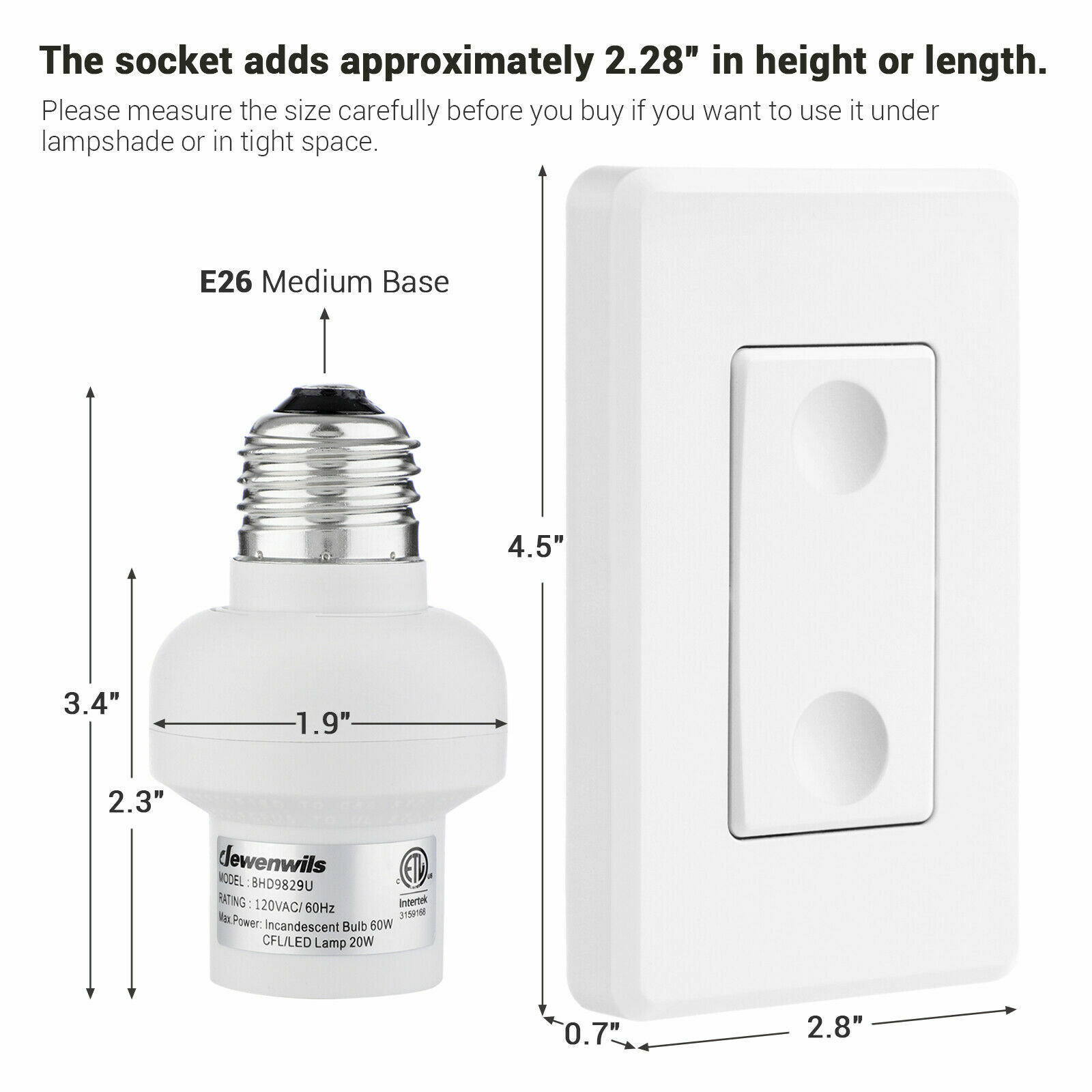 DEWENWILS Wireless Remote Light Bulb Socket Remote Control Light Wall Switch