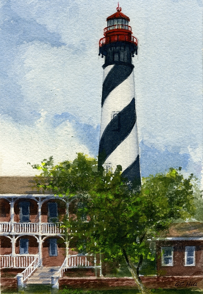 St. Augustine Lighthouse, Florida. Gerald Hill Watercolor Portrait Notecards