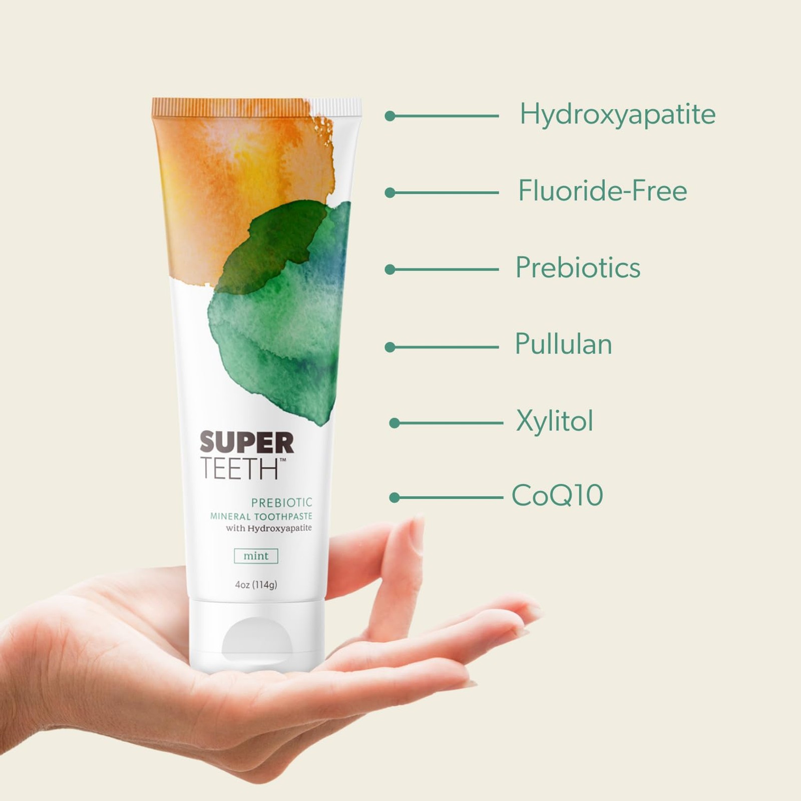 SuperTeeth Hydroxyapatite Toothpaste, Fluoride-Free with Prebiotics & Xylitol, R