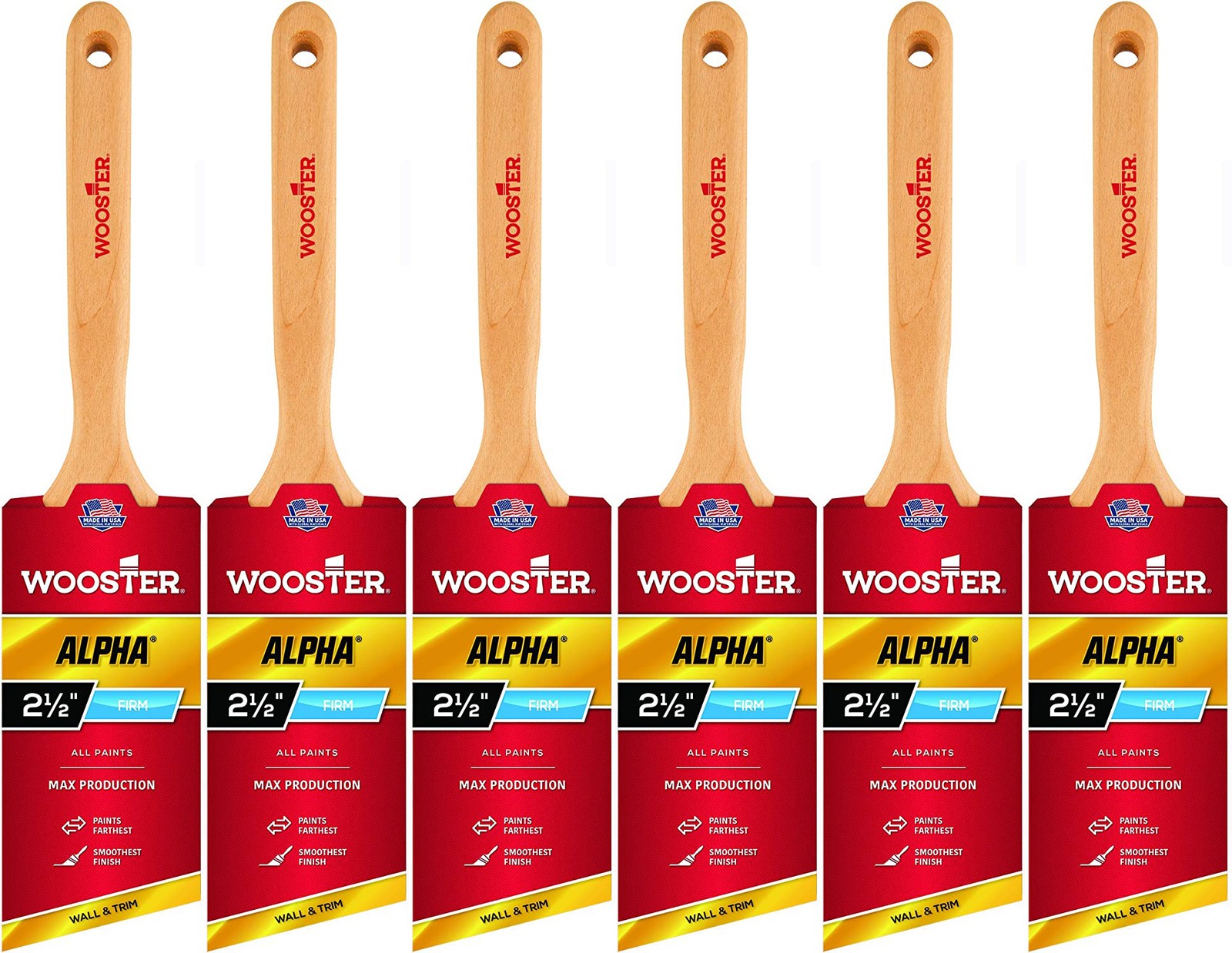 Wooster Genuine 2.5" Alpha Angle Sash Paintbrush 6-Pack, 4231-2.5-6PK