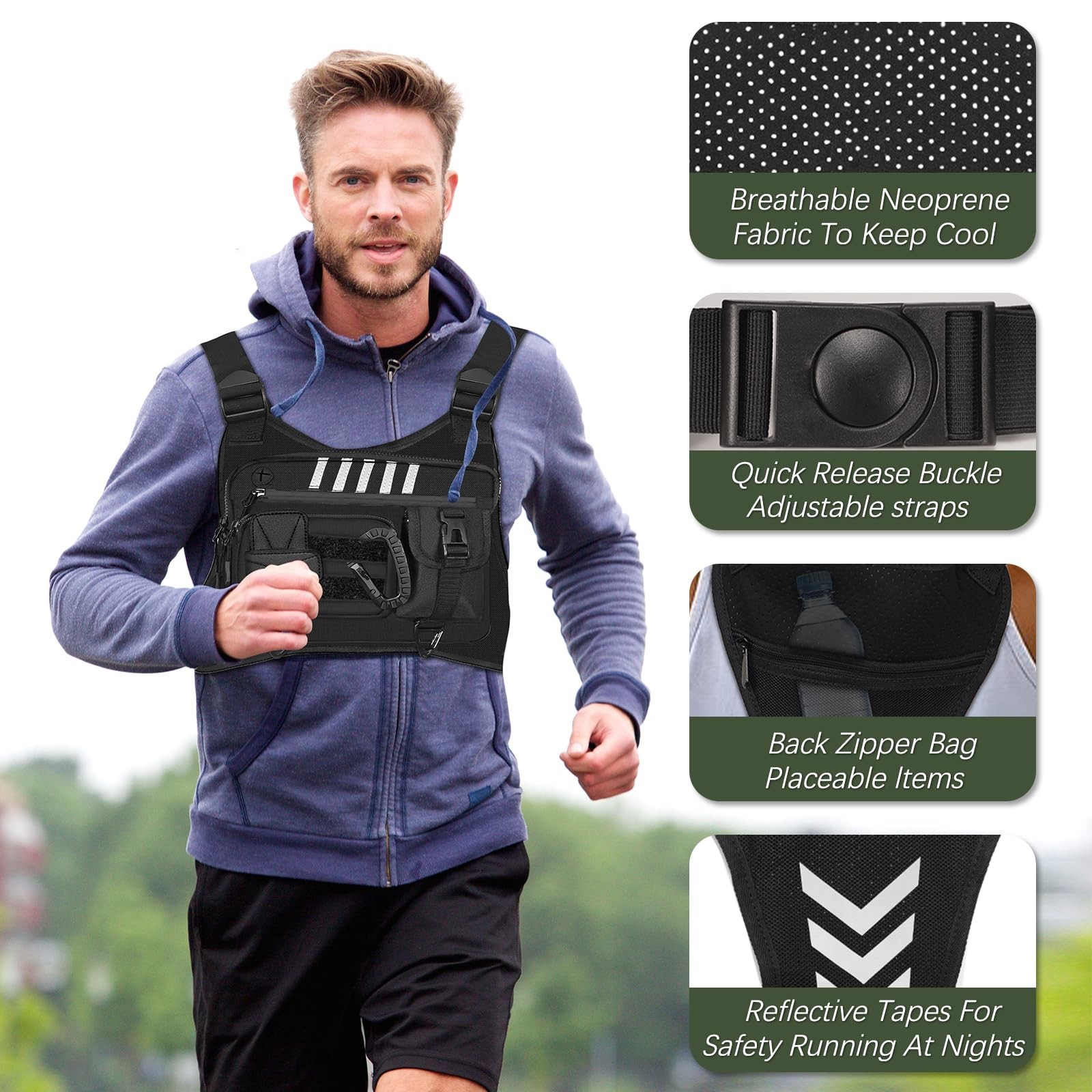 Chest Rig Running Vest for Men - Lightweight & Comfortable Medium, black
