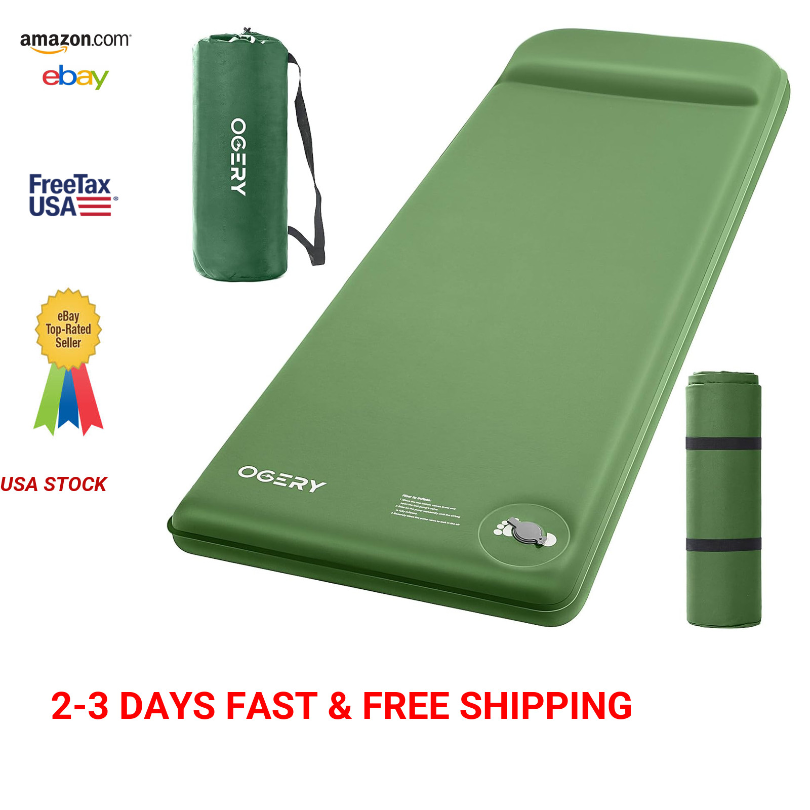 Self Inflating Sleeping Pad Memory Foam Camping Mattress Built-in Foot Pump