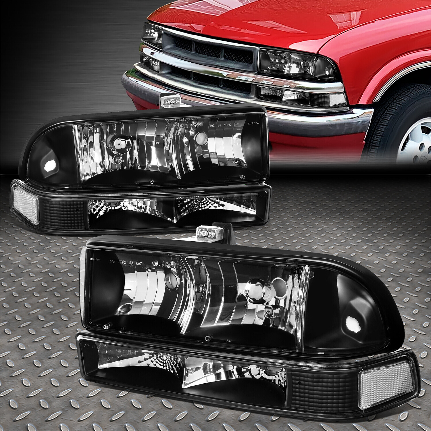 FOR 98-04 CHEVY S10 PICKUP BLAZER BLACK/CLEAR CORNER HEADLIGHT BUMPER HEAD LAMP