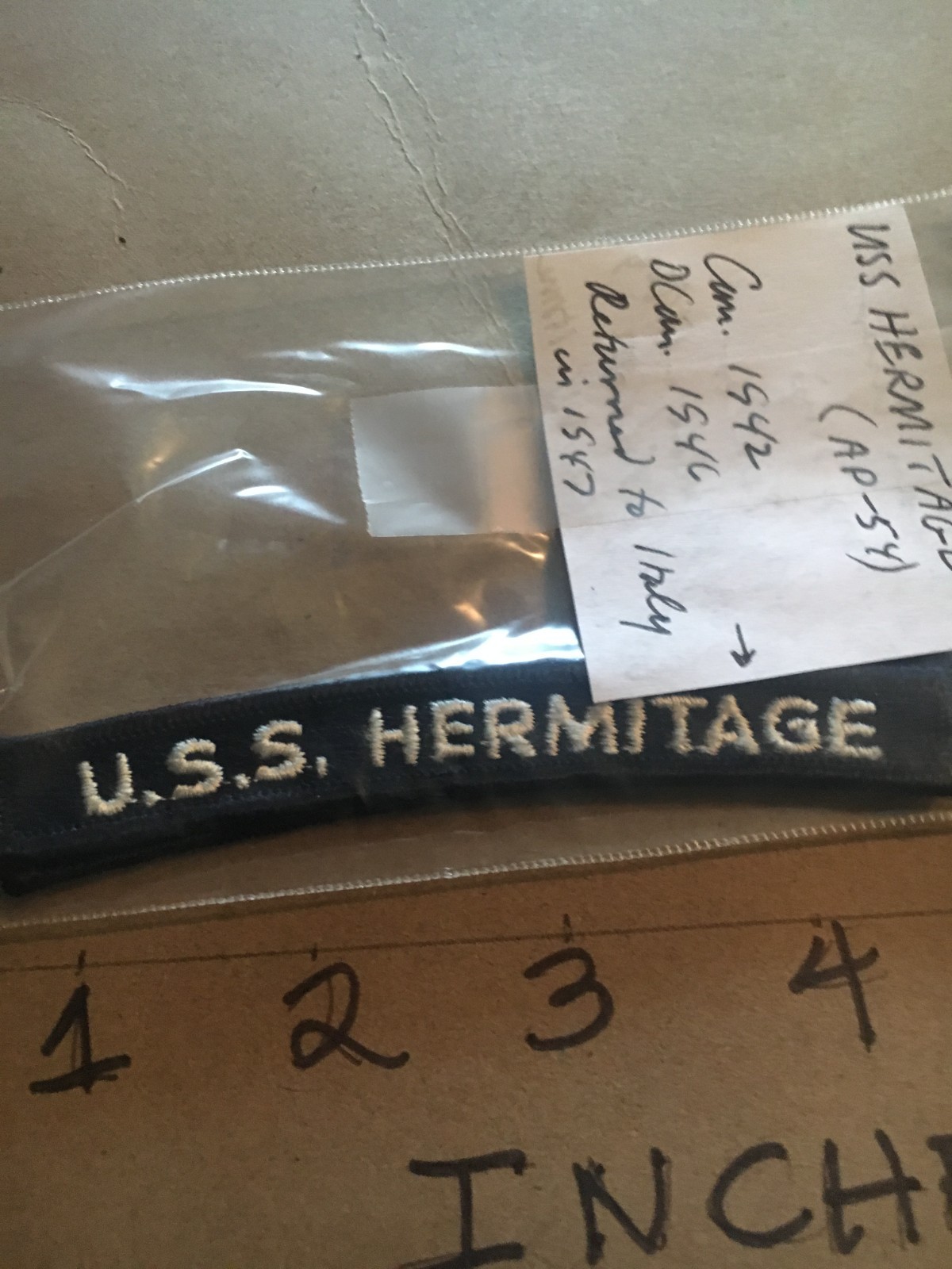 US NAVY SHOULDER STRIP TAB *** rocker *** Patch USS Hermitage