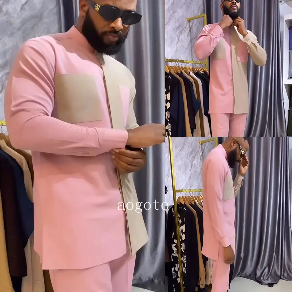 2PCS Traditional African Men's Formal Dress Clothing Wedding Party Set Top Pants