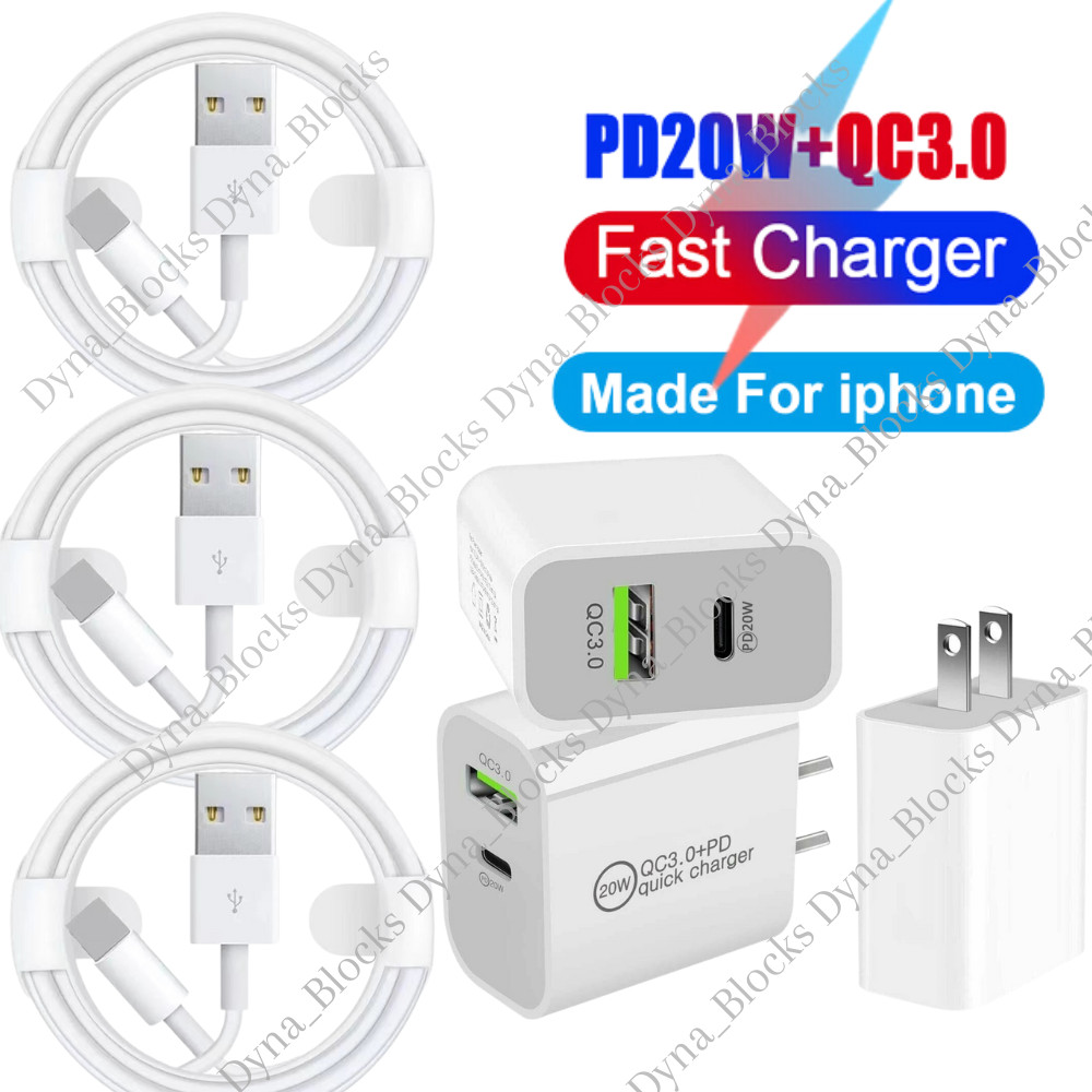 QC PD 20W Fast Charger Power Adapter Block USB Cable For iPhone 14 13 12 XR XS 8