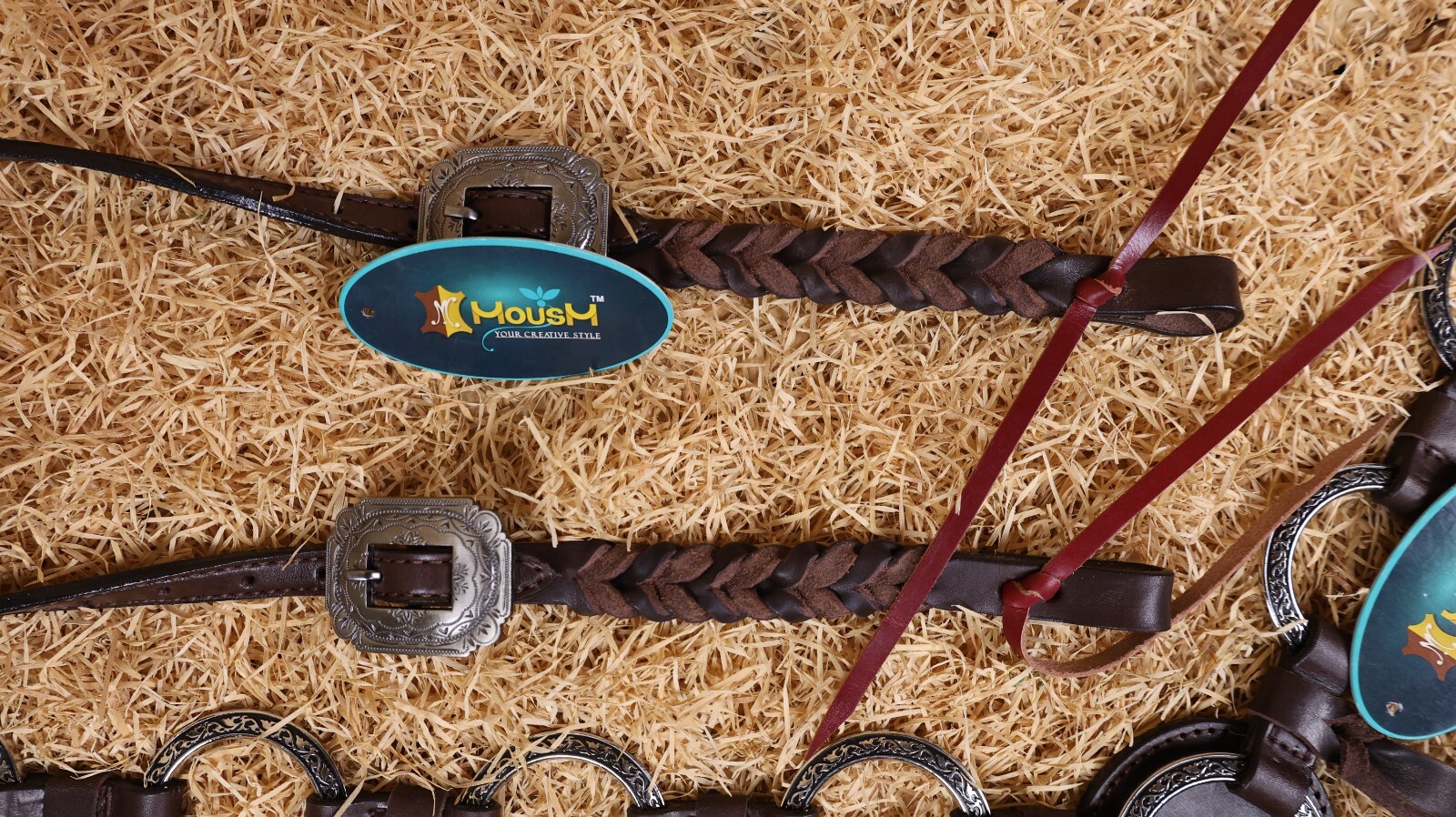 MOUSM Ring One Ear Headstall & Breast Collar Tack Set - Metallic Brown Leather