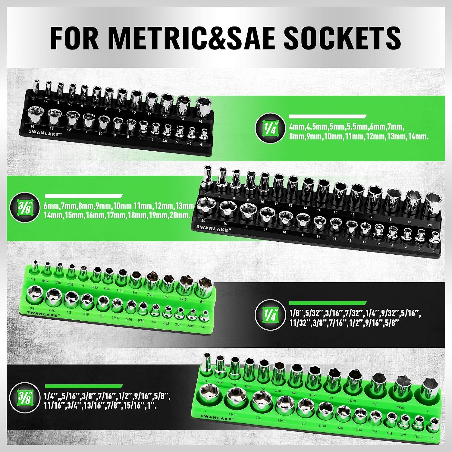 4-Piece Magnetic Socket Organizer Set, Metric SAE