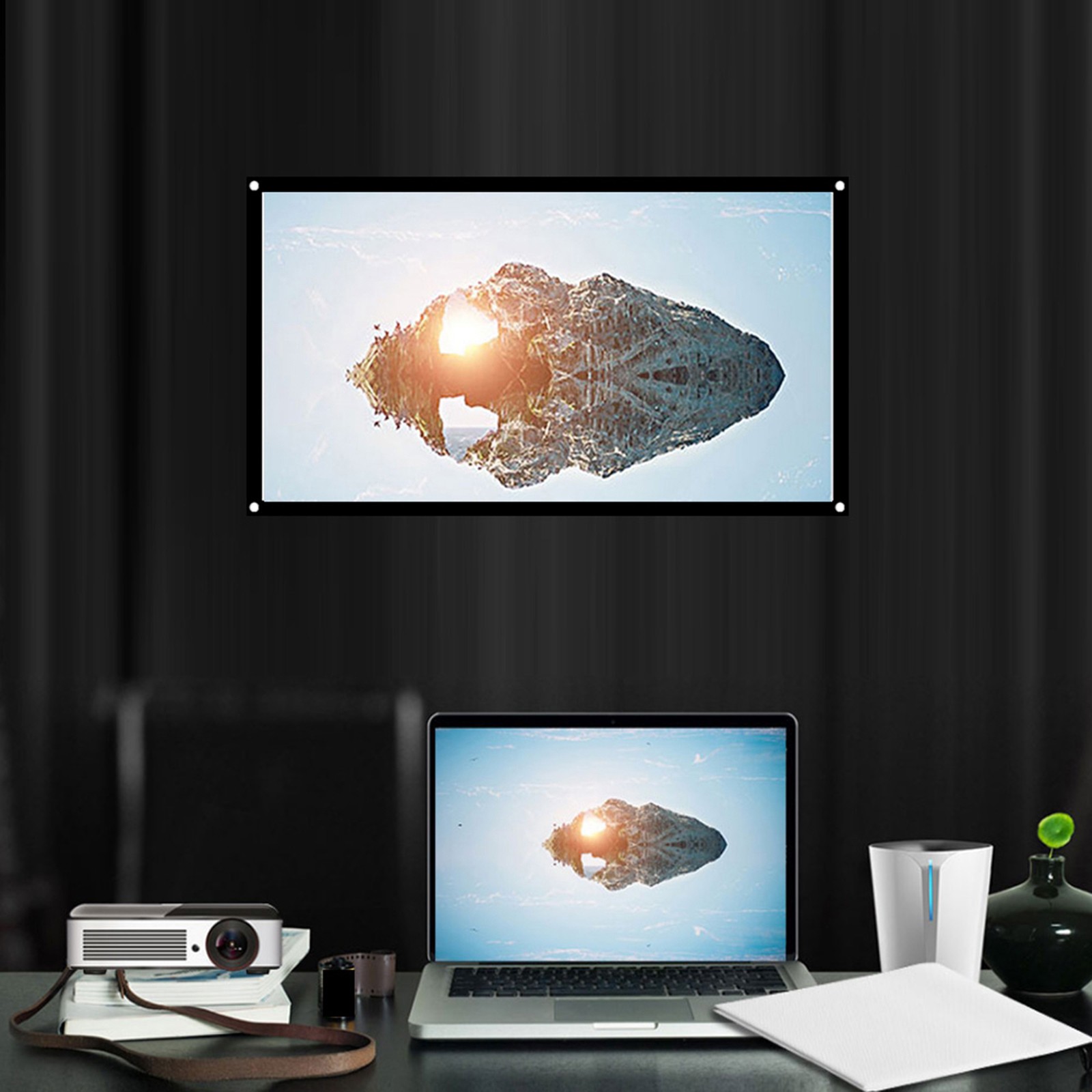 ­16:9 Thicken Non Crease Soft White Polyester Projector Curtain Projection