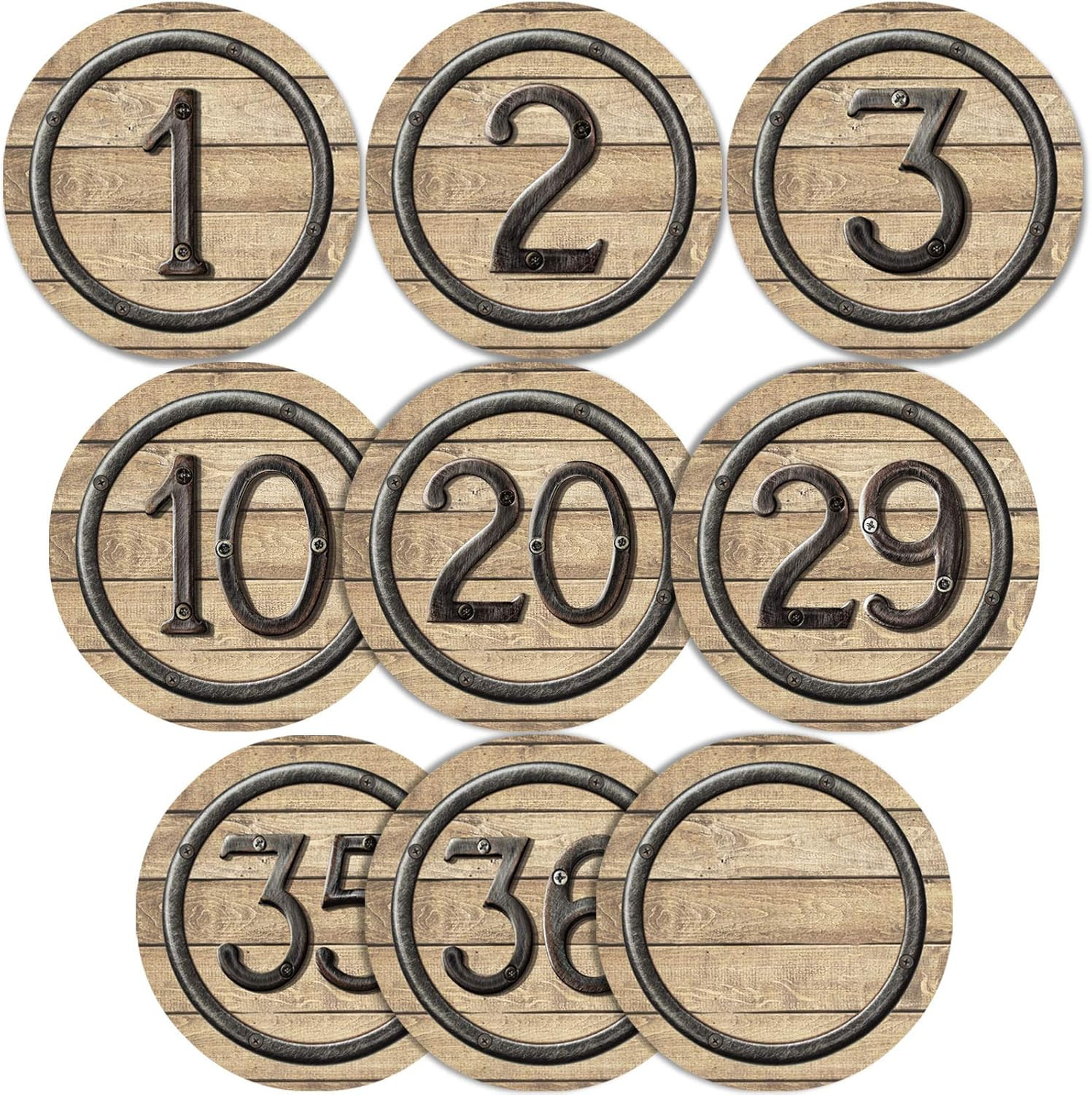 40 Pieces Laminated Industrial Student Numbers Cutouts Circle Wood Grain Cutouts