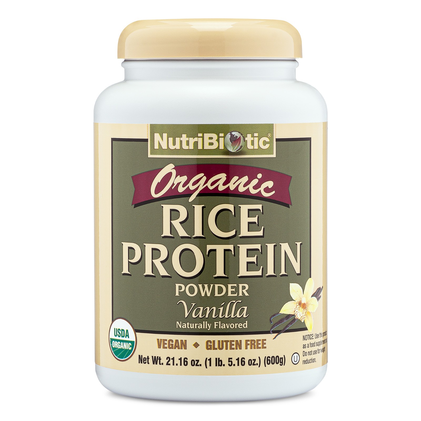 NutriBiotic Organic Rice Protein, Vanilla Protein Powder 21.16 Oz (1 Lb 5 Oz)