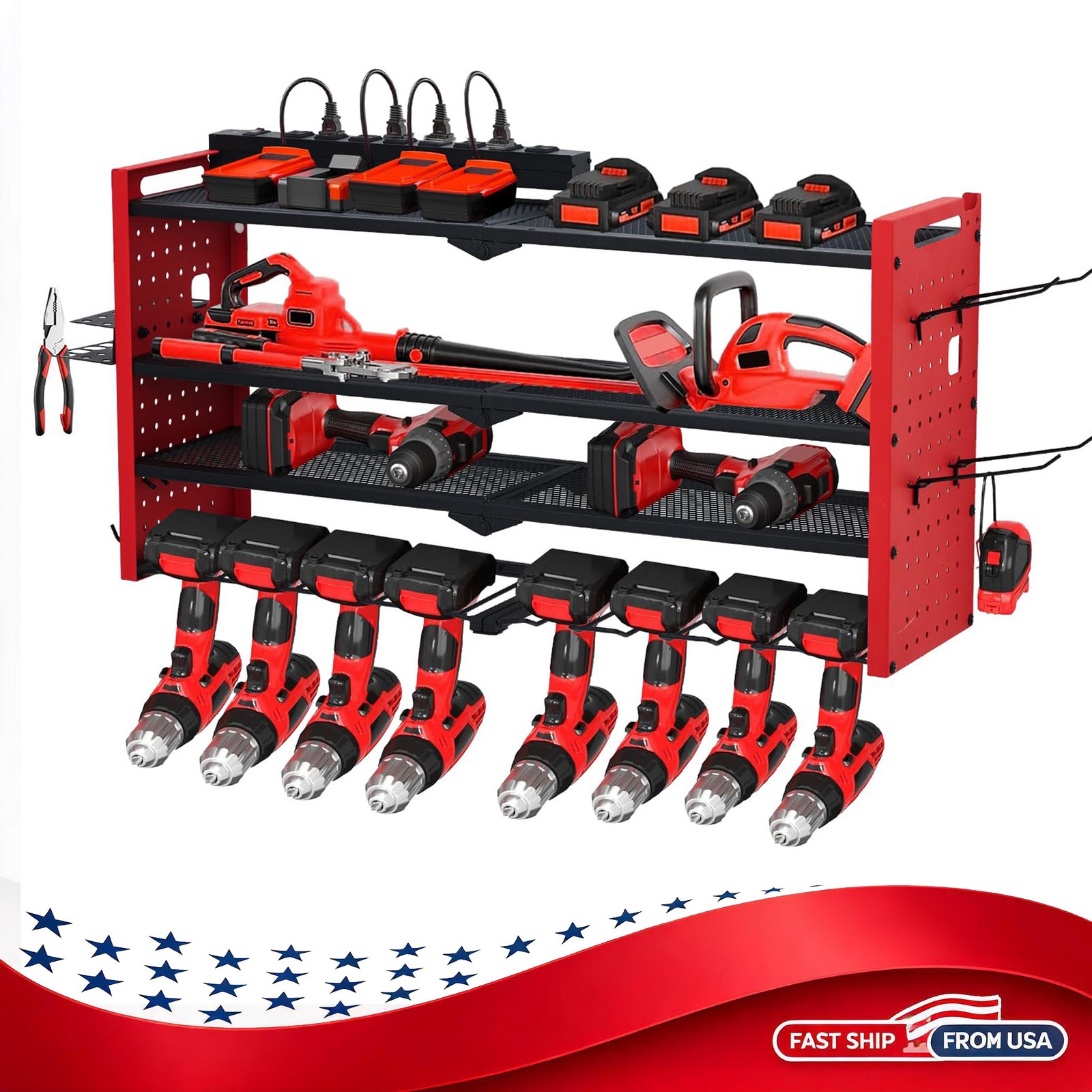 Power Tool Organizer Cordless Tool Hanger w/ Charging Station Storage Rack Holde