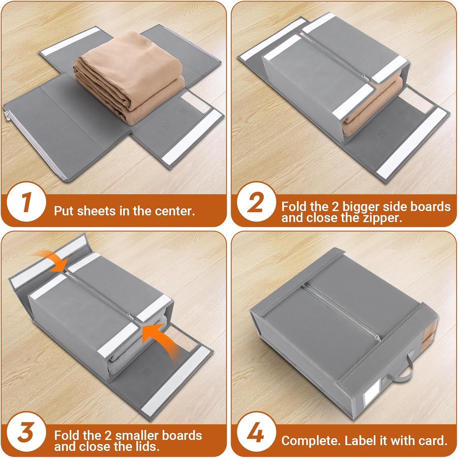 4 Pack Bed Sheet Closet Organizers and Storage,Sturdy Foldable Storage Container
