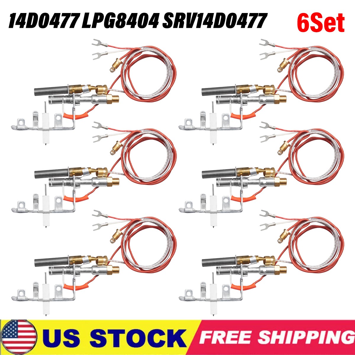 6Set Gas Pilot Assembly OE 14D0477 LPG8404 SRV14D0477 LPG For Majestic Monessen