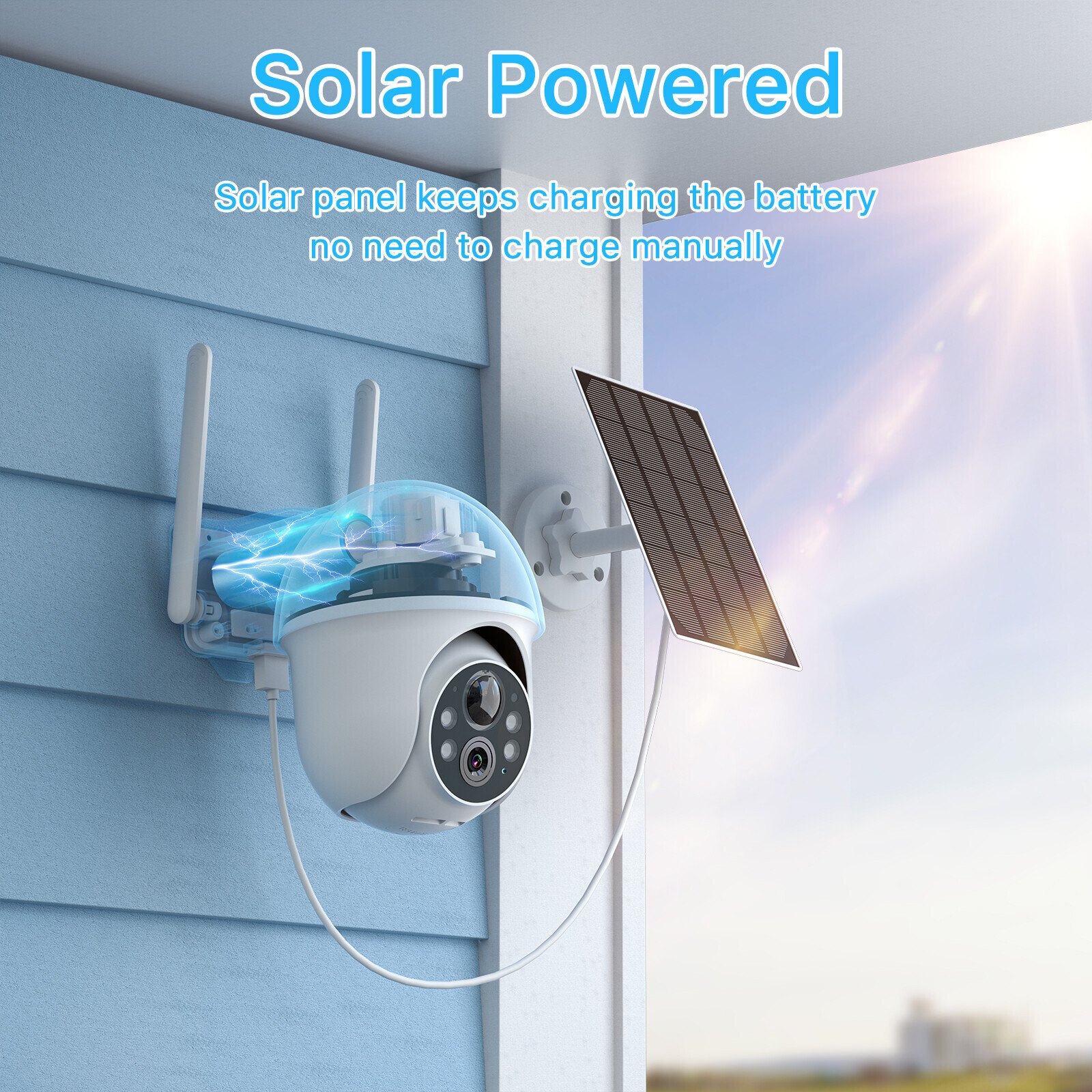 Solar Battery Powered Security Camera WiFi6 Wireless Sys PTZ 3MP Outdoor 2PACK