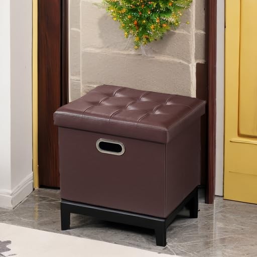 Storage Ottoman Foot Rest Stool, Small Leather Storage Ottomans Bench, Foldin...