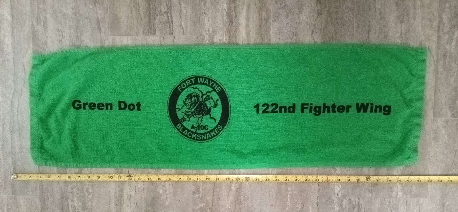 FORT WAYNE 122ND BLACKSNAKES fighter wing green dot towel, 38.5" long x 12" wide