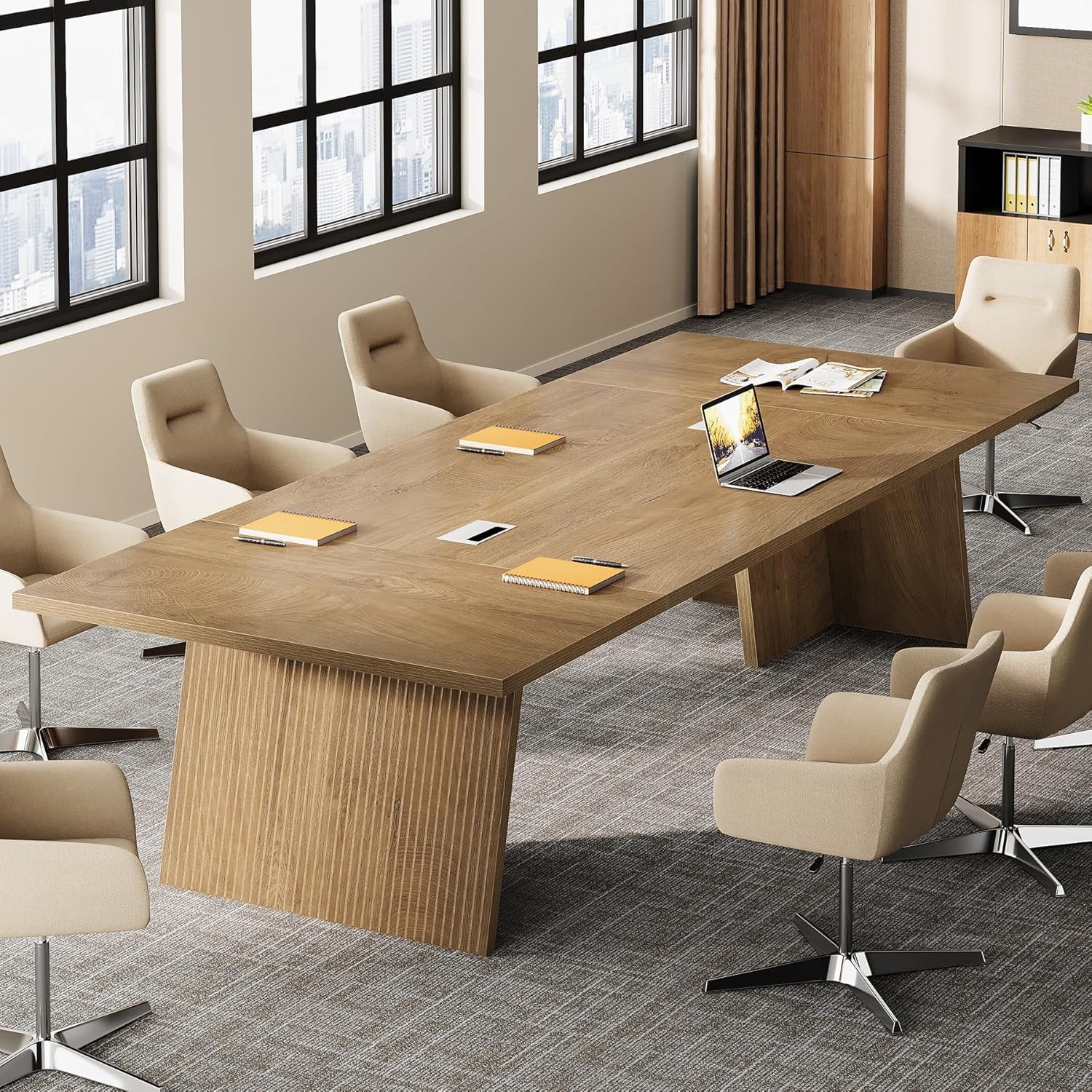 8ft Conference Table Modern Large Meeting Desk with Cable Grommet for 10 People