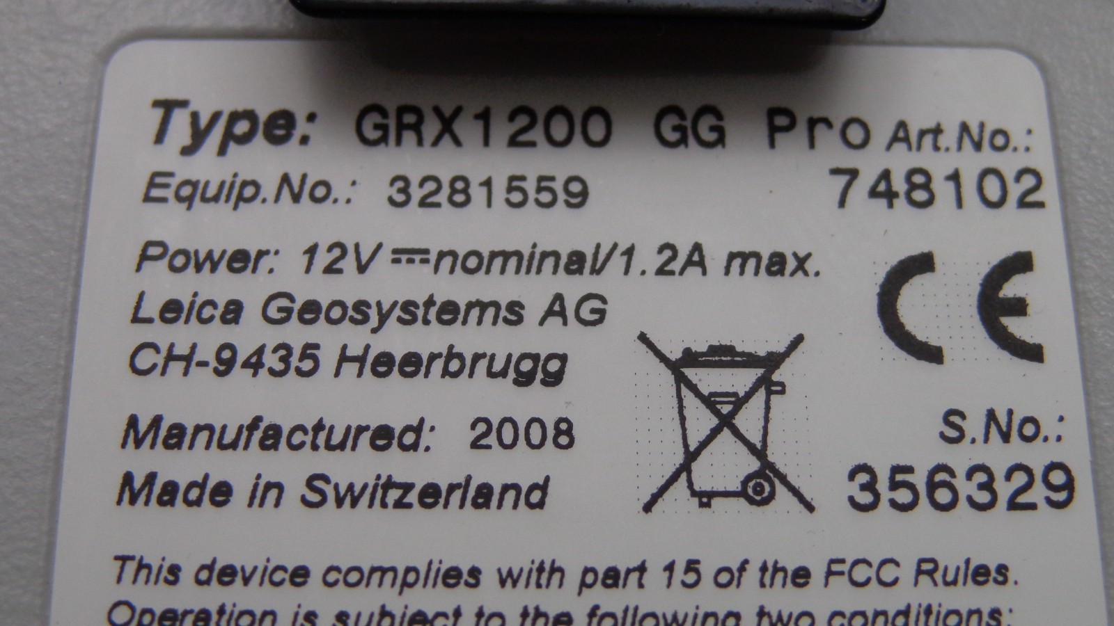 LEICA SYSTEM 1200 GRX1200 GG PRO GPS RECEIVER