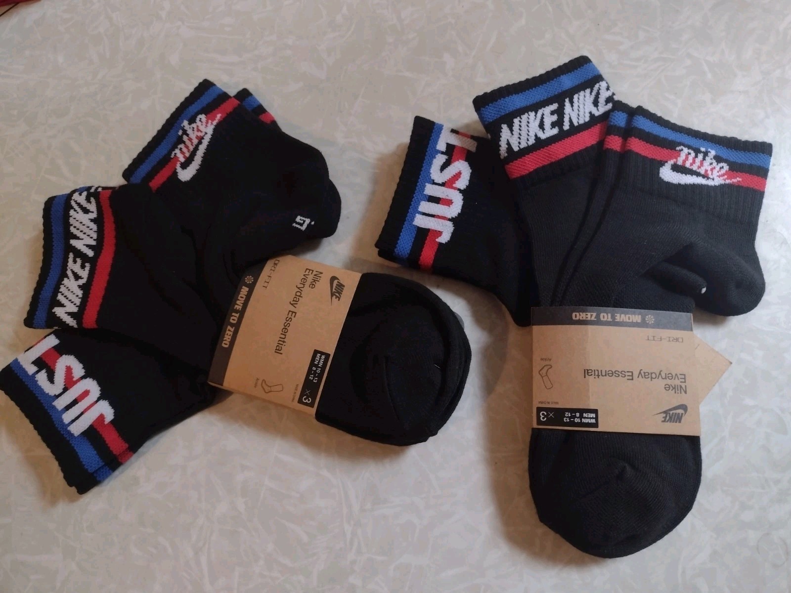 6 Pack Nike DRI-FIT Essential Black striped Ankle Socks #DX5080-010, Large 8-12