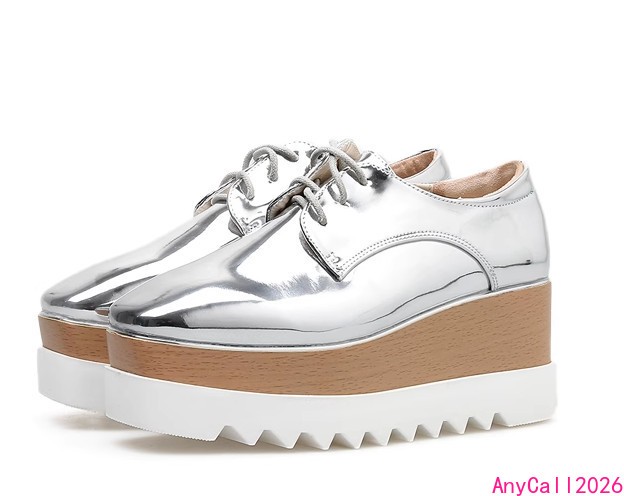 Womens Creepers Platform Shoes Chic Lace Up Wedge Heels Patent Leather Oxfords