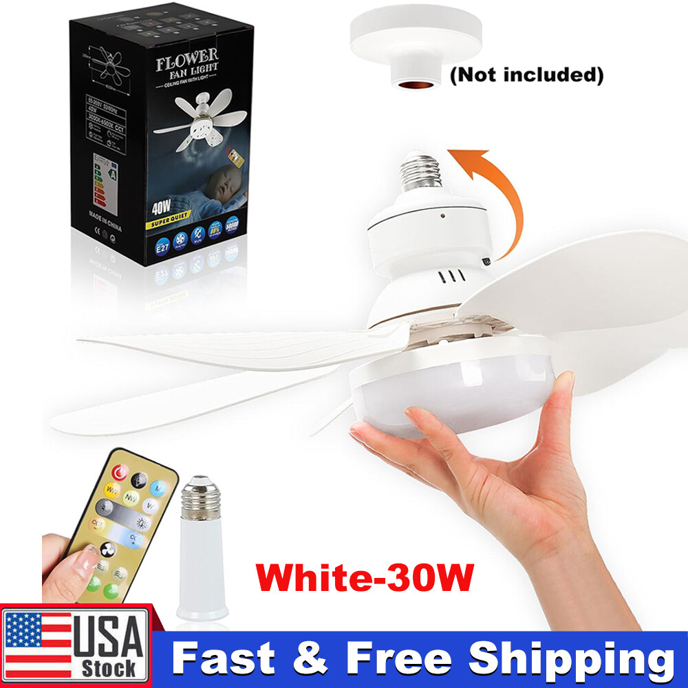 2-in-1 E27 Socket Fan Light with Remote Screw in Ceiling Fans LED Light Bulb Fan