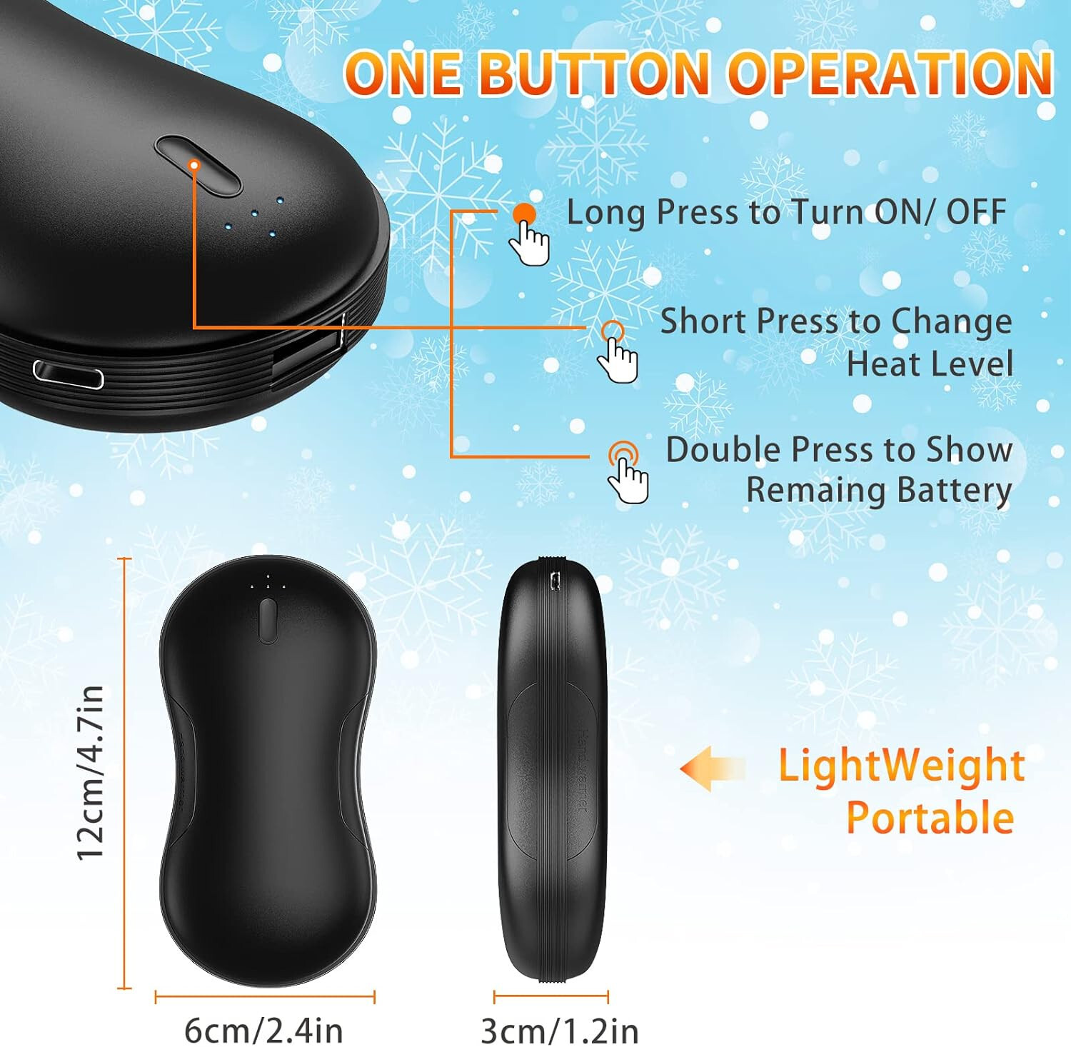 Quick Charge Hand Warmer Rechargeable,10000mAh Electric Hand Warmer Power Bank