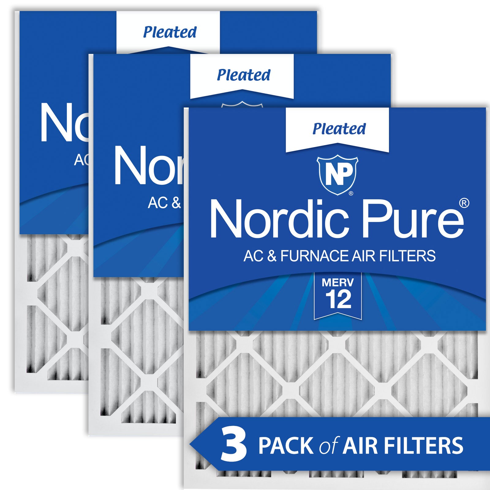 12x12x1 (11_3/4x11_3/4) Pleated MERV 12 Air Filters 3 Pack
