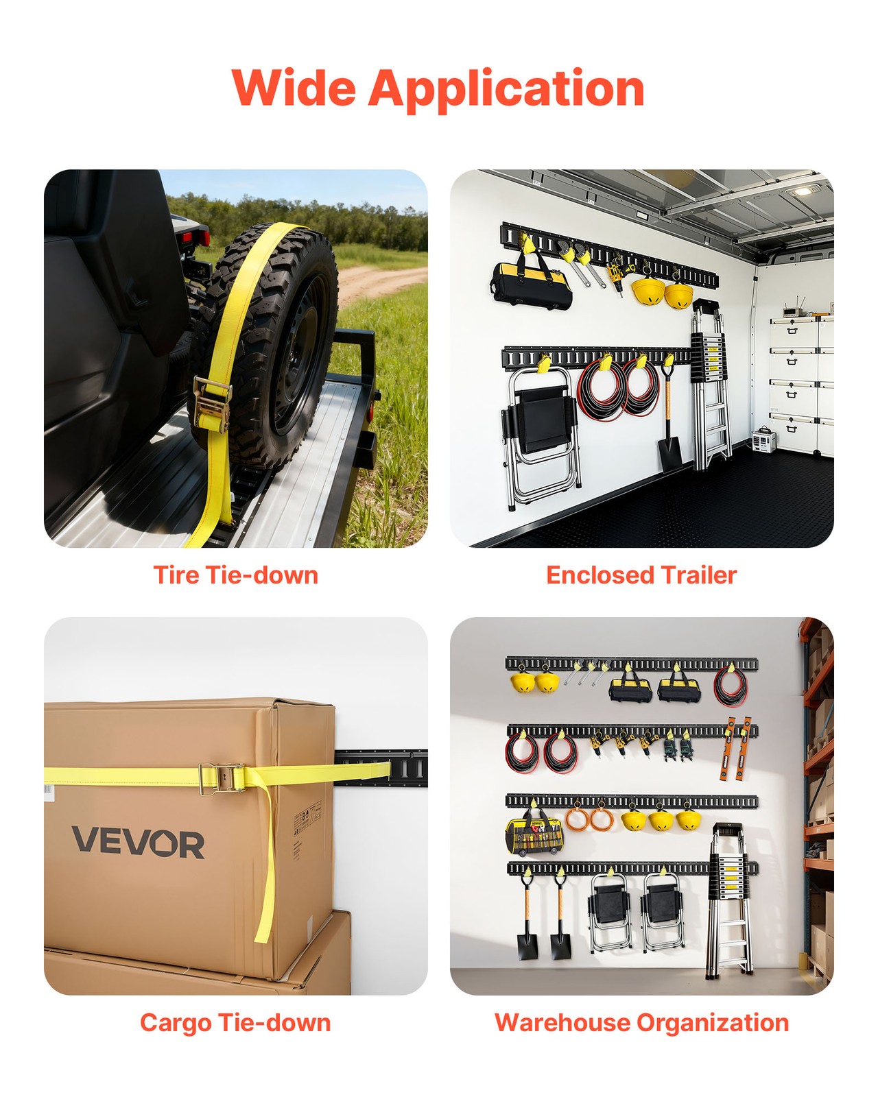 VEVOR E-Track Tie-Down Rail Kit 8 Pcs E Track Rails Include 36 Pcs Accessories