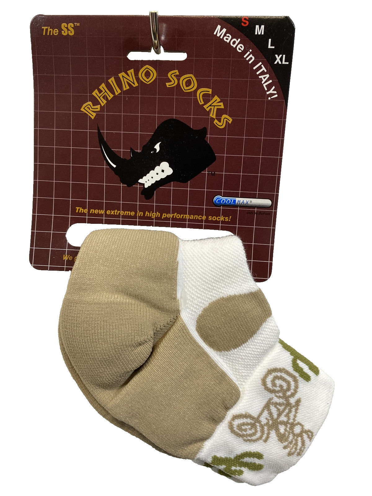 Rhino Cycling Socks Beige SS Crew Biking Socks Made In Italy New Men’s Size S