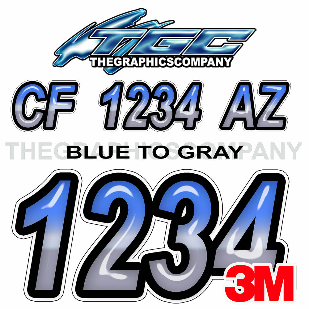 Blue to Gray Custom Boat Registration Vinyl Decals Stickers Your Numbers