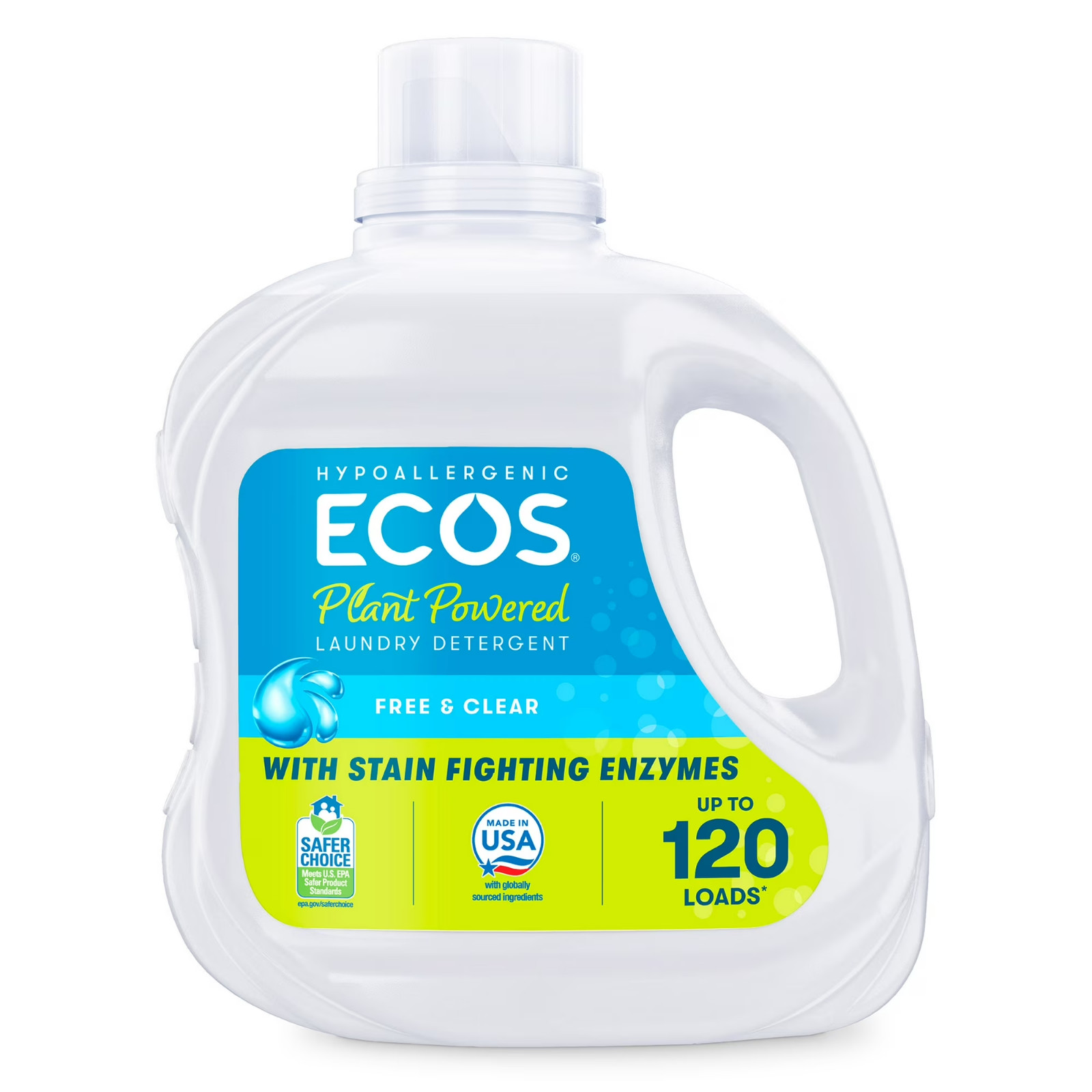 ECOS Hypoallergenic Laundry Detergent, Free & Clear, 120 Loads, 110 oz Bottle
