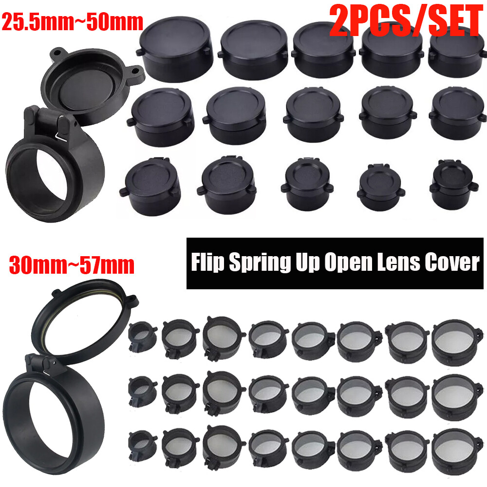 2Pcs Rifle Scope Lens Cover Flip Up Cap Objective Lense Lid Quick Spring Protect