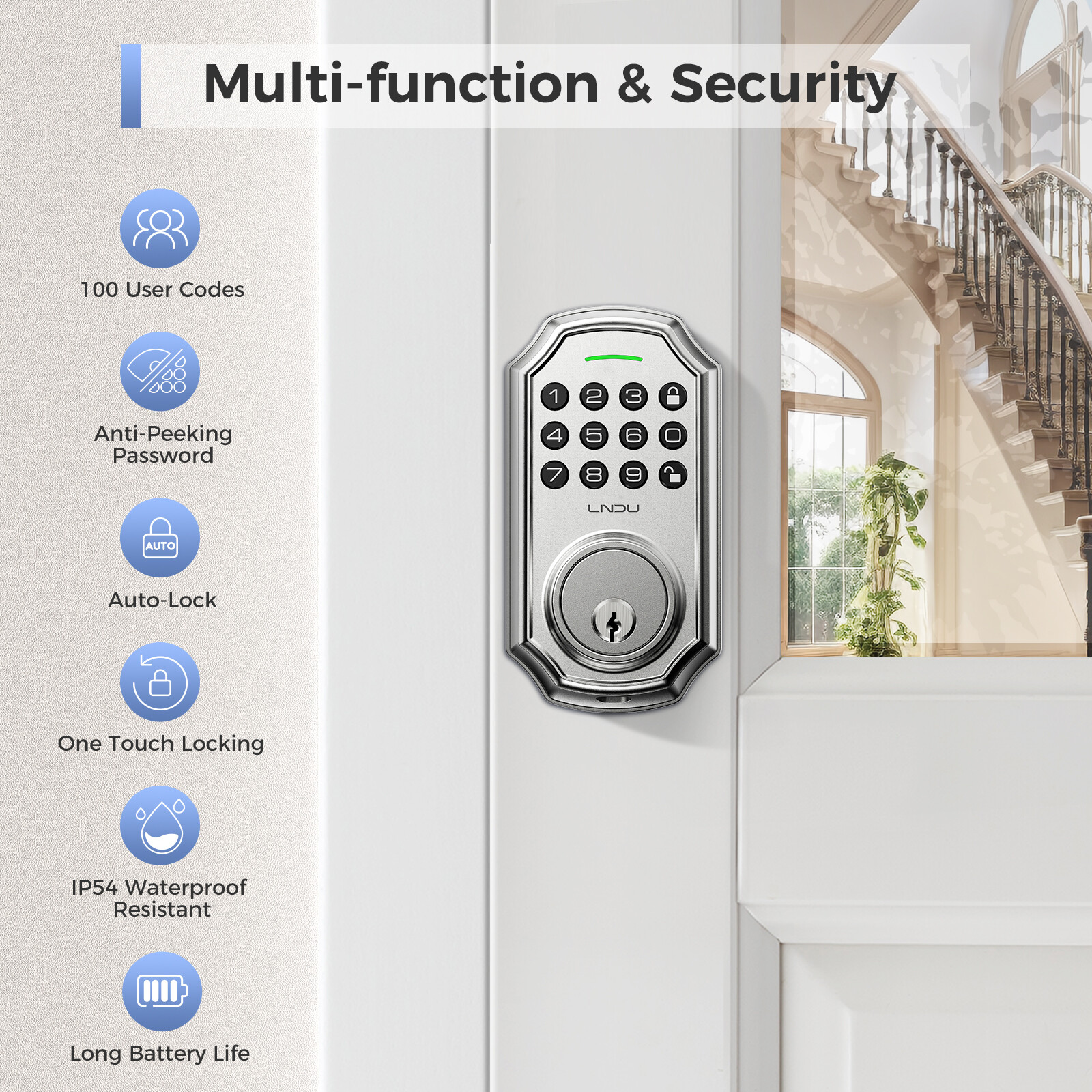 ARPHA Smart Front Door Lock Set 100Code Electronic Keypad Deadbolt Keyless Entry