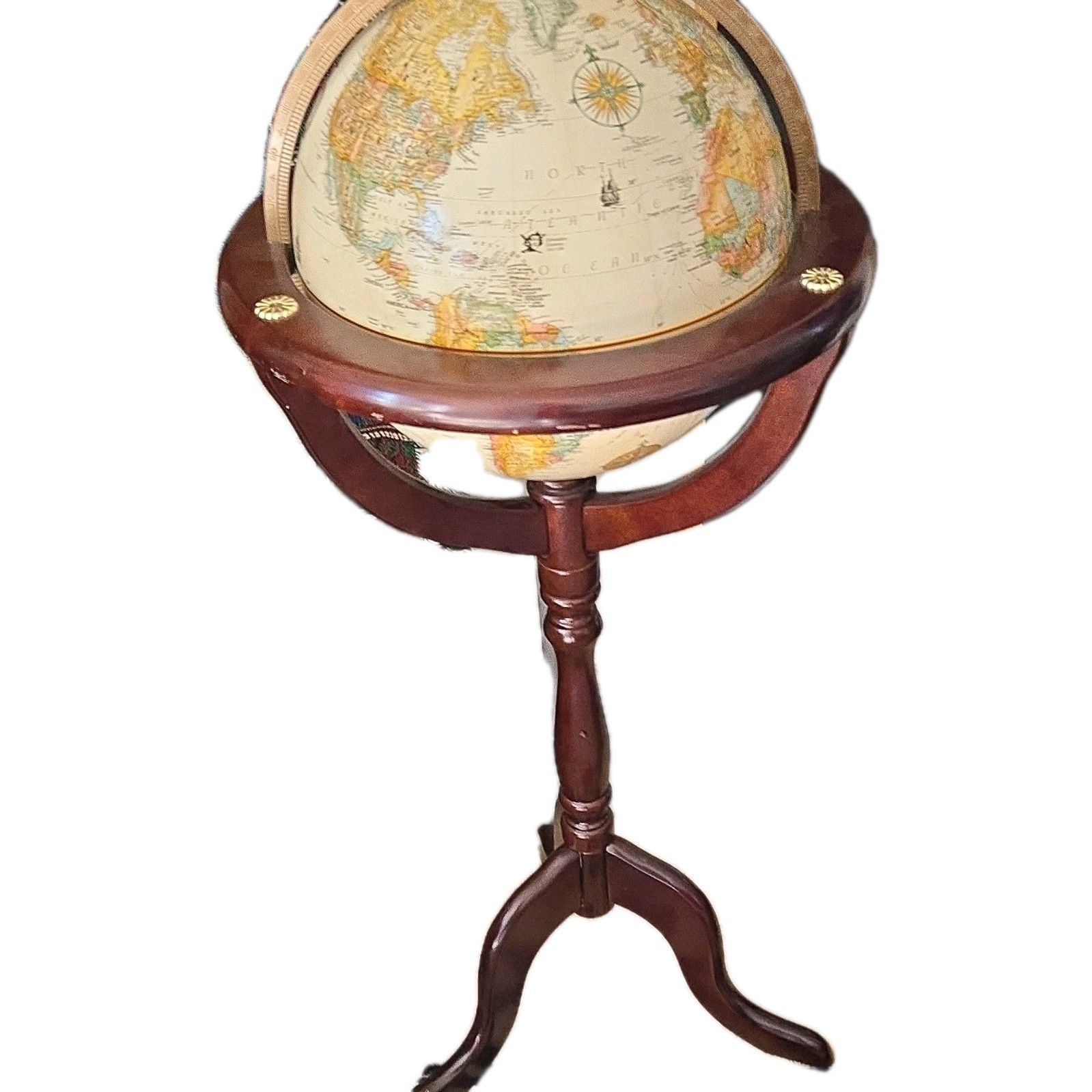 Floor Standing Rotating World Globe, Decorative Freestanding Wood Base Stand