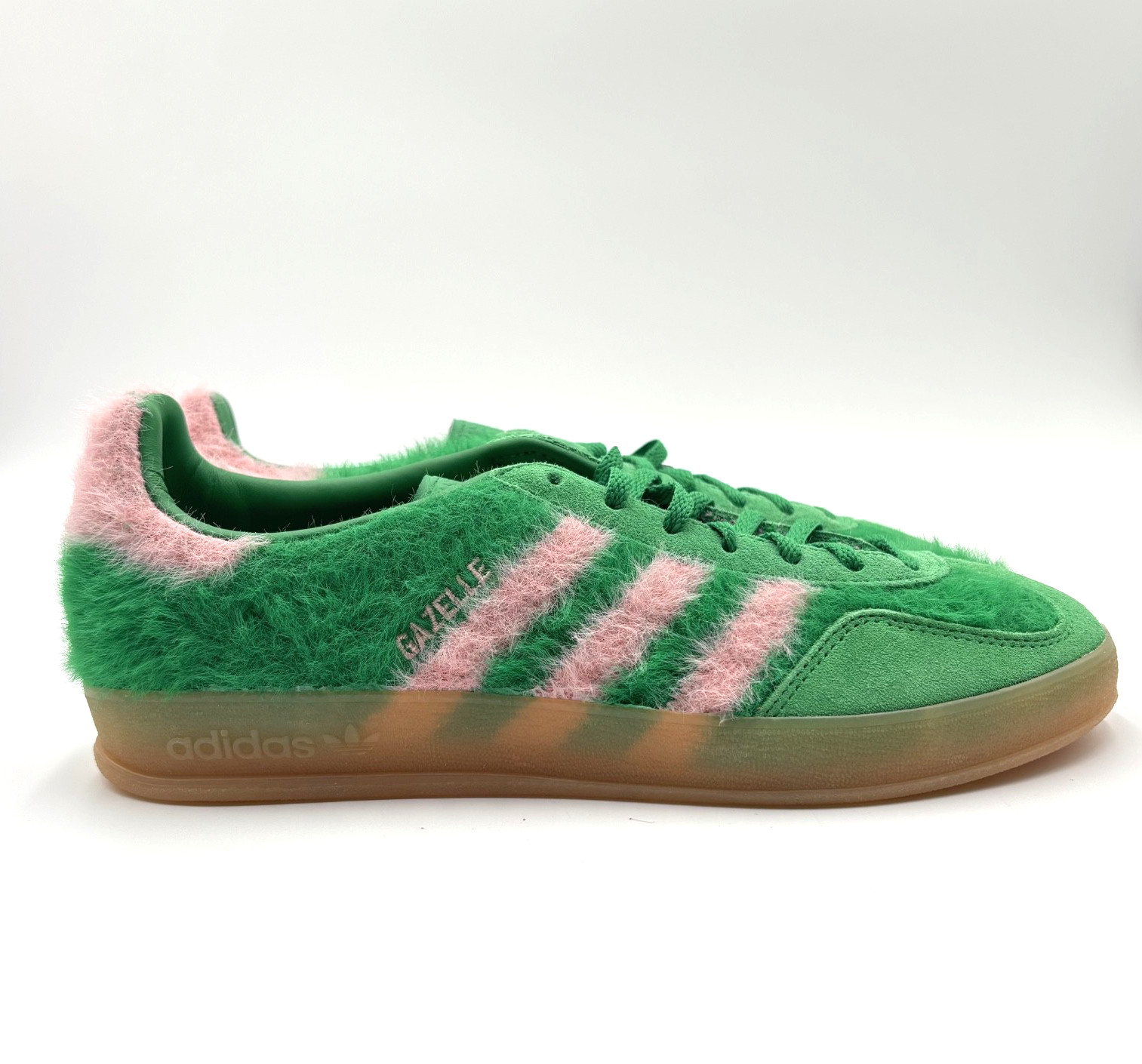 Adidas Women's Size 7 Gazelle Indoor Green Glow Pink Gum JP8342 Shoes NEW