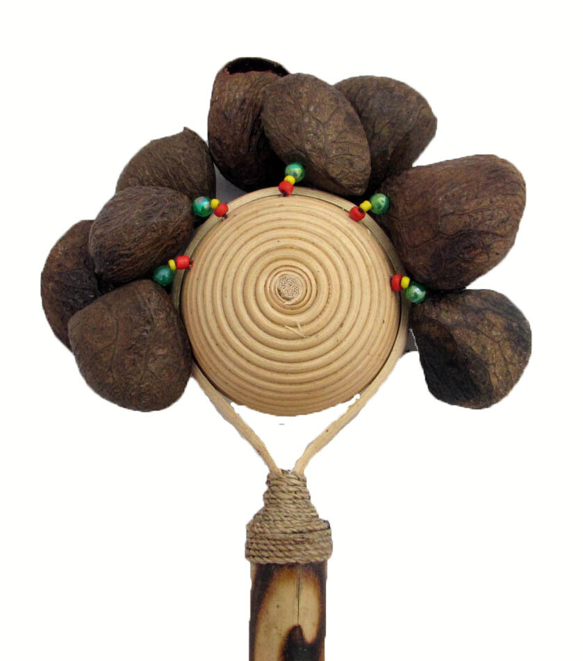 Beaded Seed Pod Shaker Rattle Percussion Musical Instrument  Bamboo Rattan Gift