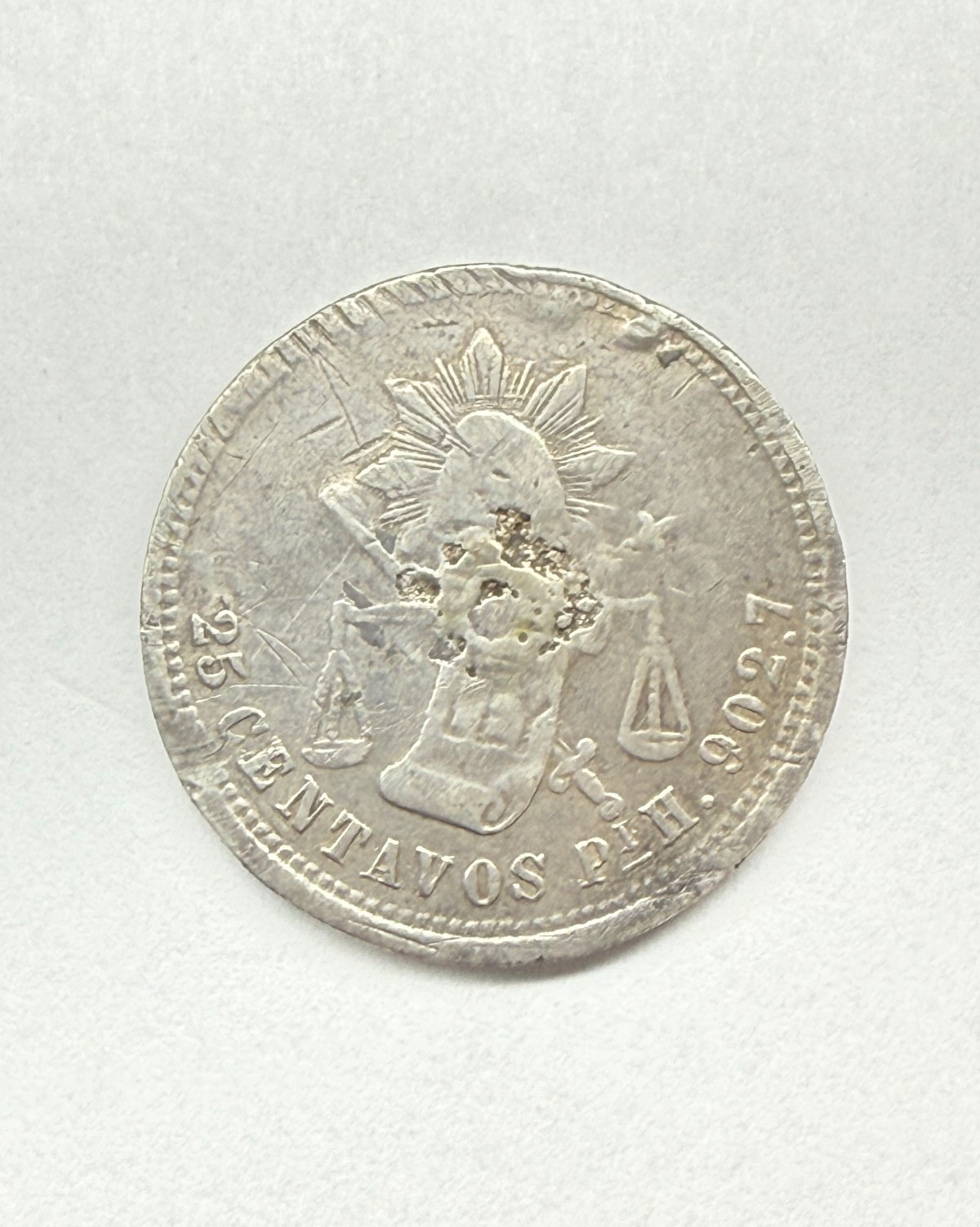 1877 25 Centavos Mexico PiH San Luis Potosi 19k Mint Rare Coin
