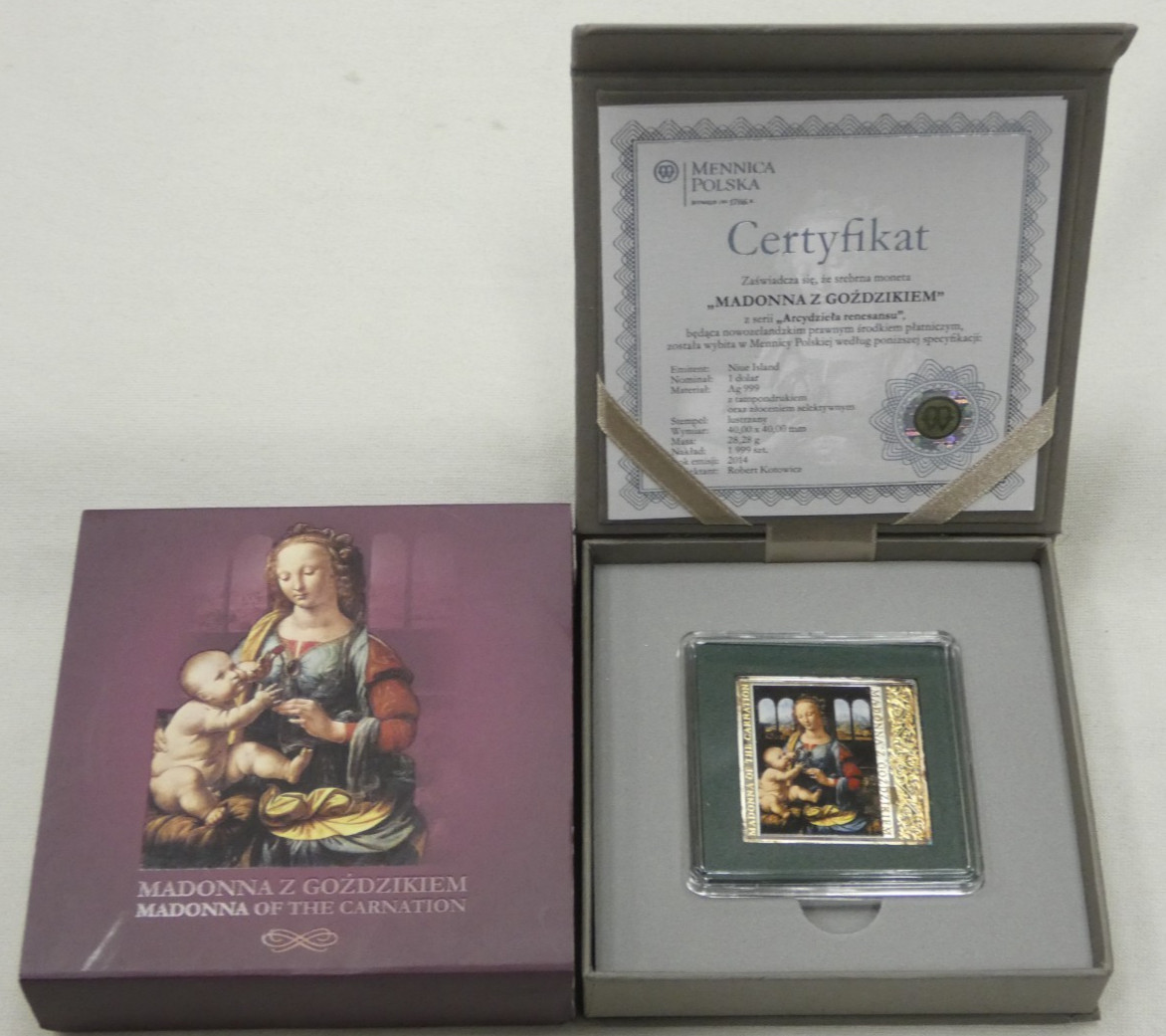 2014 Niue 28.28g .999 Silver Coin Madonna of the Carnation in OGP