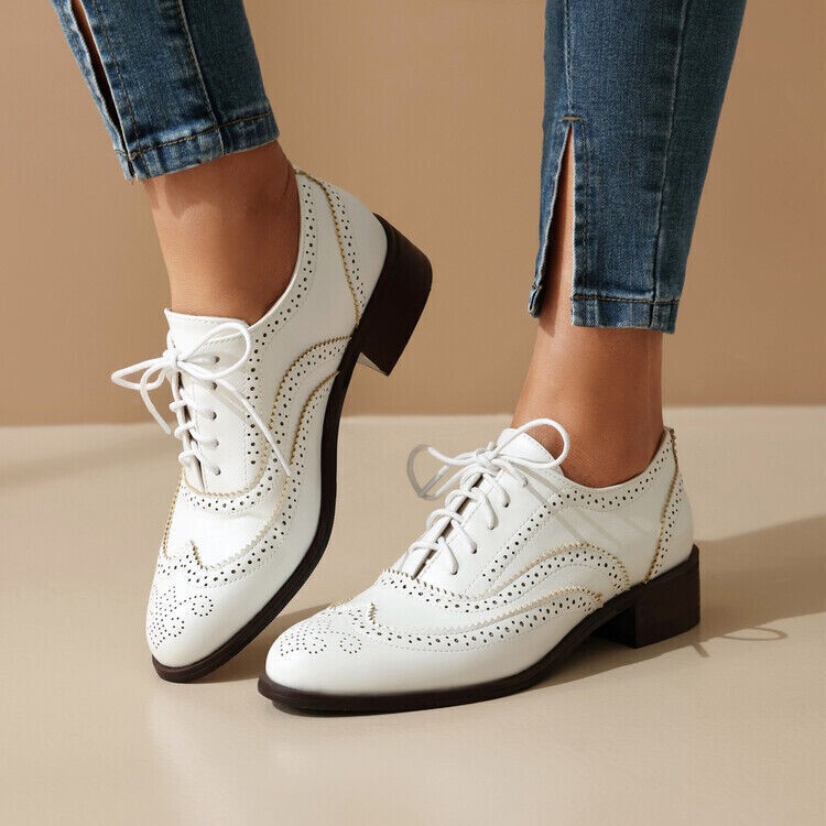 Women Sexy Up Flat Retro Brogue Shoes Oxfords Casual Leather Wingtips College