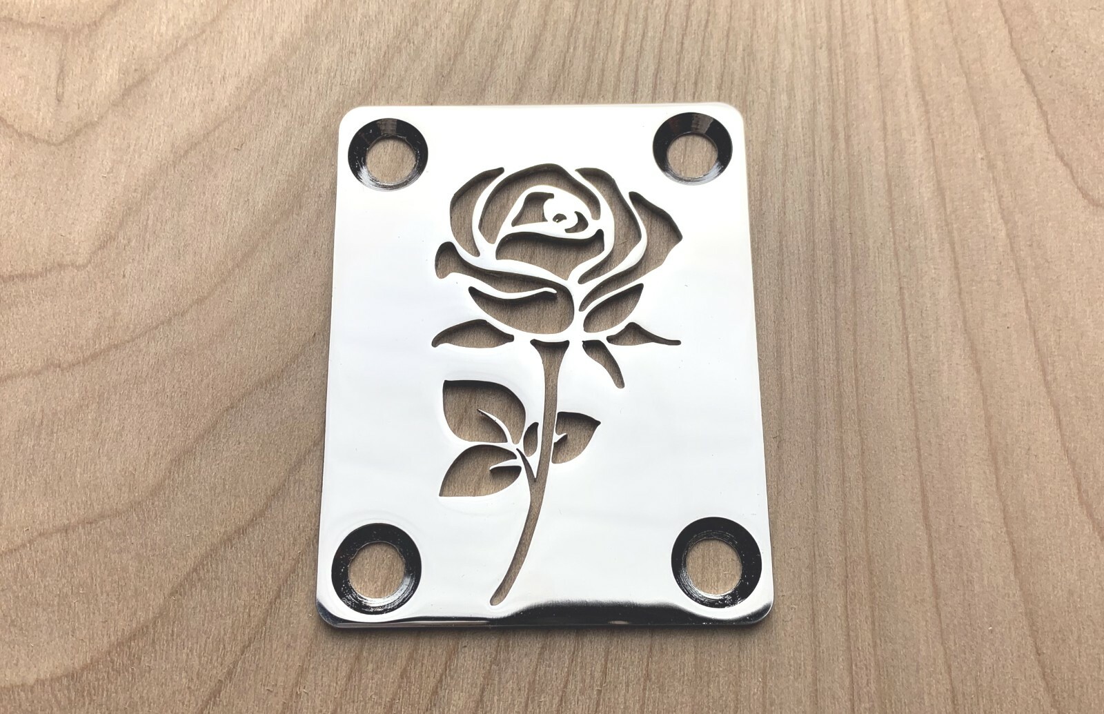 ROSE Neck Plate for your Guitar or Bass - Chrome
