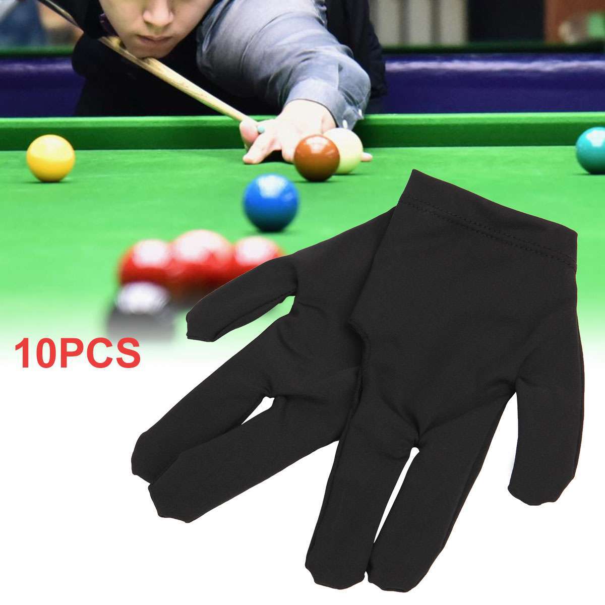 10Pcs 3 Fingers Billiard Cue Pool Gloves Snooker Left Hand Nylon Accessories US