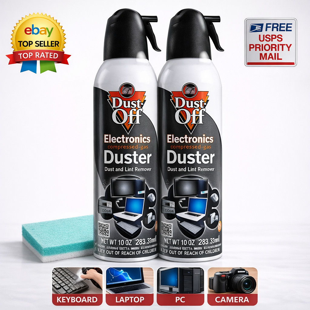 Dust-Off Compressed Air Duster 10oz 2 Pack Electronics Cleaner w Cleaning Sponge
