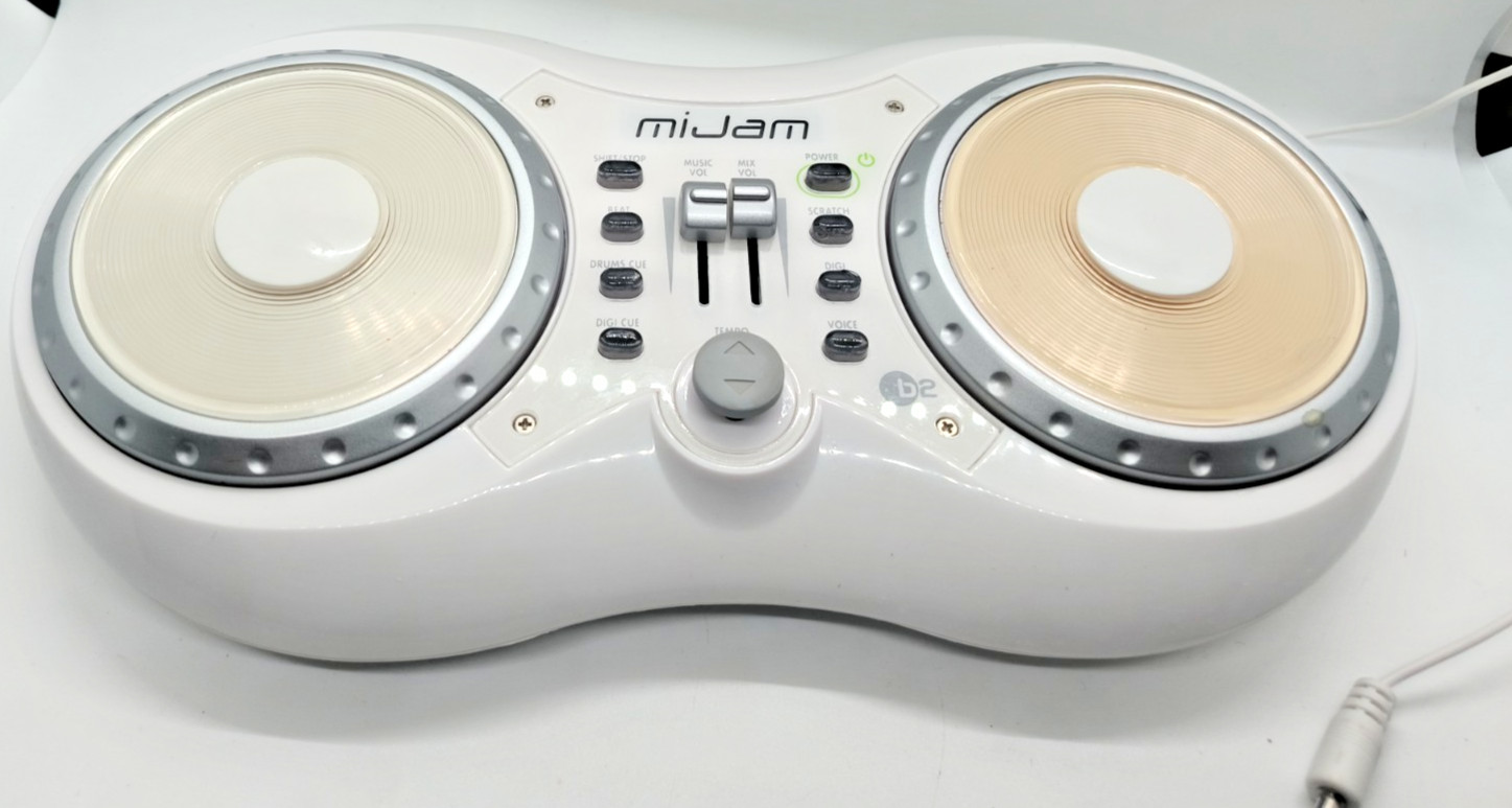 MiJam B2 Portable DJ Mixer Console White Tested & Working Dual Turntable Control