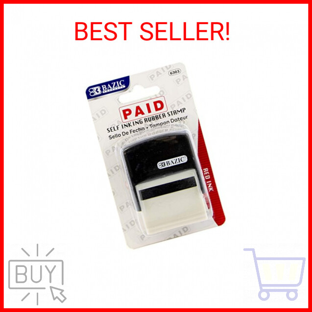BAZIC Paid Self Inking Rubber Stamp (Red Ink), Stamp Impression Size 1.41" x 0.4